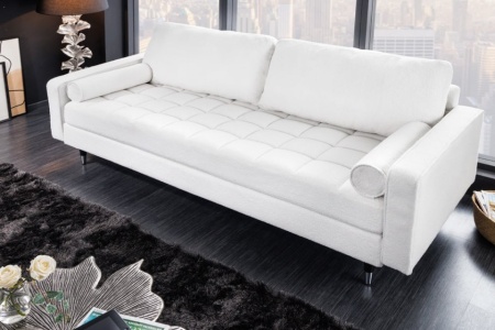 Design Teddy witte stof 3-zitsbank 220 cm zitting pocketvering met zwarte poten - Img 7