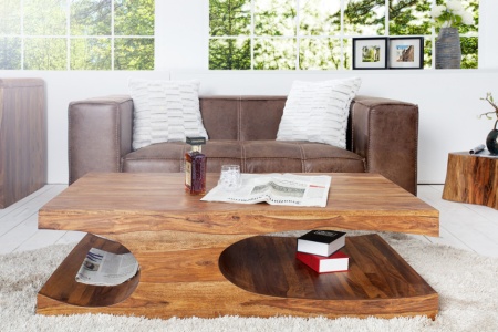 Edele salontafel CUBUS 118 cm sheesham palissander hout steen afwerking - Img 7