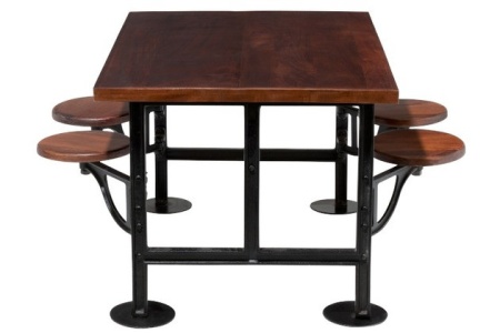 Eettafel Mangohout 4 Draai Stoelen Metaal Zwart Hout Bruin 130cm - Img 3
