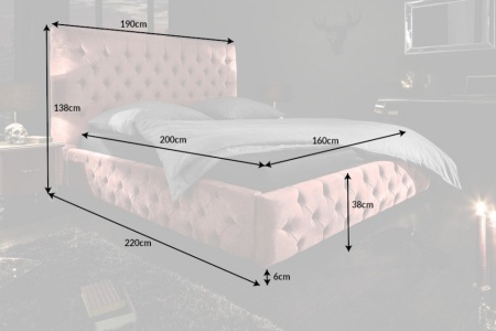 Elegant tweepersoonsbed PARIS 160x200cm oud roze fluweel stof Chesterfield design - Img 2