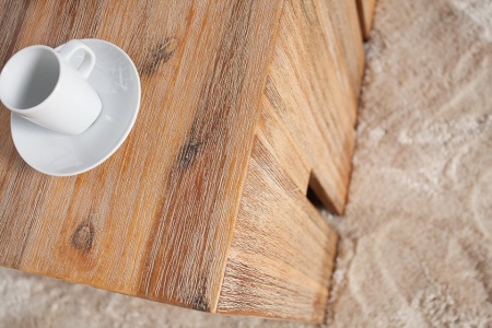 Elegante bijzettafel 30cm acaciahout geborstelde poef - Img 5