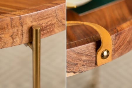 Elegante bijzettafel MONSOON 55 cm verguld acaciahout afneembaar blad - Img 7