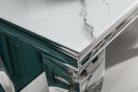 Elegante consoletafel MODERN BAROK 145 cm glasblad in marmerlook roestvrijstalen poten - Img 6