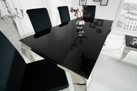 Elegante design eettafel MODERN BAROQUE 180 cm zwart roestvrijstalen opaal glazen tafelblad - Img 3