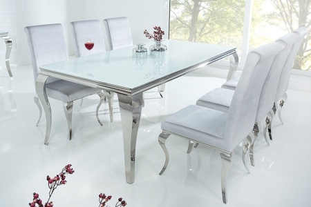 Elegante design eettafel MODERN BAROQUE 200cm wit roestvrijstalen opaal glazen tafelblad - Img 3