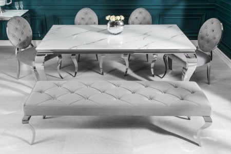 Elegante eettafel MODERN BAROK 200cm glazen blad in marmerlook roestvrijstalen poten - Img 7