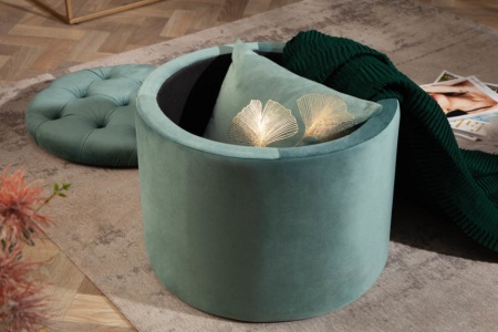 Elegante kruk MODERN BAROK 50 cm mint / Petrol fluwelen opbergmand - Img 4