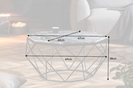 Elegante salontafel DIAMOND 70cm grijs zwart met marmeren blad - Img 7