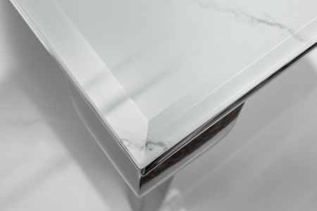 Elegante salontafel MODERN BAROK 100cm glazen blad in marmerlook roestvrijstalen poten - Img 7
