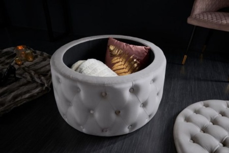 Elegante salontafel / Poef MODERN BAROK 75 cm grijze fluwelen kruk met opbergruimte - Img 3