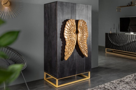 Extravagante hoge kast ANGEL 70 cm zwart mangohout met gouden vleugels - Img 8