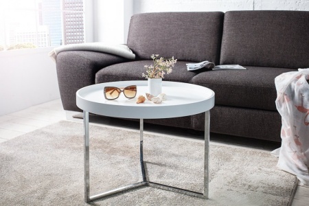 Extravagante salontafel 60cm wit chroom rond incl. dienblad - Img 2