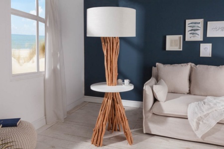 Functionele vloerlamp SERVANT 153 cm longan massief hout met tafel en parasol - Img 3