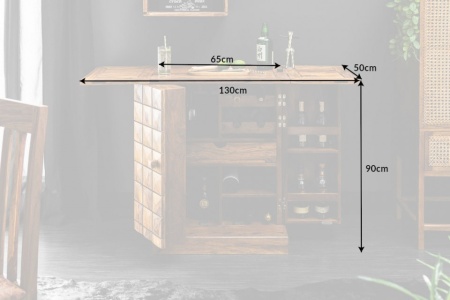 Handgemaakte barkast MOSKOU 130 cm Sheesham houtsteen afwerking 3D-effect - Img 7