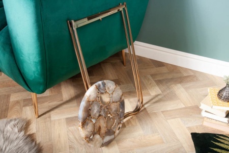 Handgemaakte bijzettafel 35 cm blauw uitneembaar agaat bord - Img 3