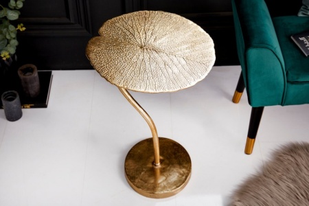 Handgemaakte bijzettafel 40 cm goud in een filigraan bladdesign - Img 3