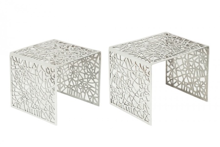 Handgemaakte Design Salontafel Zilver ABSTRACT 49 cm set van 2 - Img 7