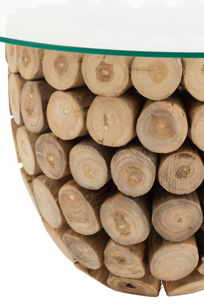 Handgemaakte salontafel PURE NATURE 70cm rond teakhout met glazen blad - Img 8