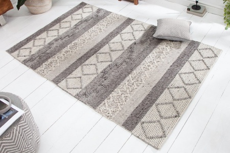 Handgeweven wollen vloerkleed 240x160cm grijs beige gebreid scheerwolpatroon - Img 3