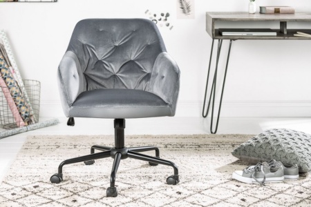In hoogte verstelbare bureaustoel grijs fluweel met doorgestikte stiksels - Img 2