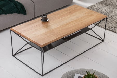 Industriële salontafel ARCHITECTURE 110cm geolied eikenhout met plank - Img 6