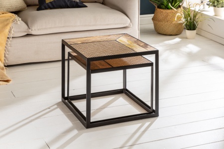 industriële salontafels Mangohout met vlechtwerk set van 2 LOUNGE 50 cm - Img 3