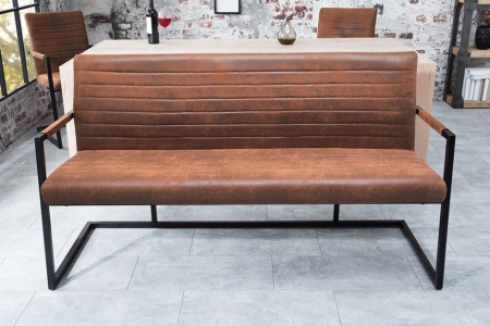 Industriele sledebank LOFT 160cm vintage bruin met armleuningen - Img 3