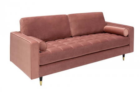 Luxe design 3-zitsbank 225 cm zitcomfort pocketvering bekleding fluweel stof oudroze - Img 5