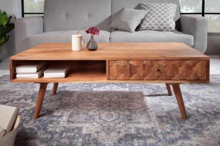 Massief acacia hout salontafel 100 cm 3D-oppervlak - Img 5
