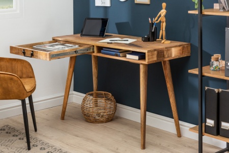 Massief bureau RETRO 120 cm mangohouten met lade - Img 4