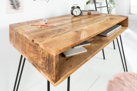 Massief bureau SCORPION met haarspeldpoot van 100 cm natuurlijk mangohout - Img 3