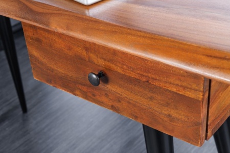 Massief bureau WILD 110 cm acaciahouten boomrand met metalen ladepoten - Img 8