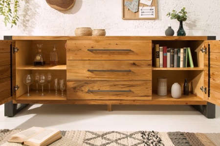 Massief dressoir THOR 200cm wild eiken geolied in industrieel design - Img 3