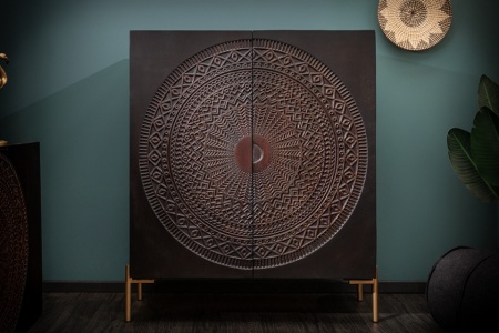 Massief highboard DALA 100cm mangohout zwart gouden poten - Img 8