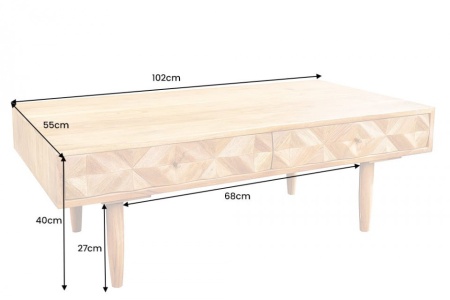 Massief houten salontafel ALPINE 102 cm natuurlijke acaciahoningafwerking met opbergladen - Img 2