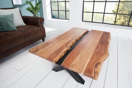 Massief houten salontafel AMAZONAS 120 cm acacia metaal zwarte boomrand - Img 4