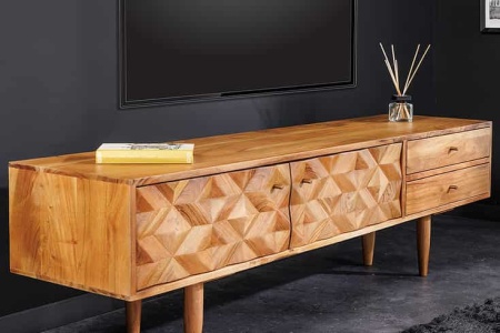 Massief houten tv-lowboard ALPINE 145 cm natuurlijke acacia retro-design met honingkleurige afwerking - Img 2