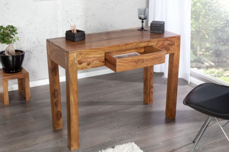 Massief secretaresse MAKASSAR 100cm consoletafel Sheesham steenafwerking Bureau met unieke nerf - Img 3