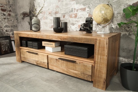 Massief tv-bord IRON CRAFT mangohout lowboard 130 cm 2 lades - Img 4