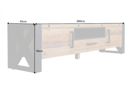 Massief tv-lowboard 200 cm grenenhout in industrieel design - Img 5