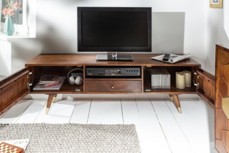 Massief tv-lowboard MISTER 140cm acacia bruin goud retro design - Img 5