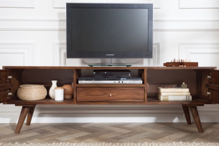 Massief tv-meubel MYSTIC LIVING 140cm acaciabruin 3D-oppervlak massief hout - Img 6