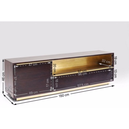 Massiefhout tv meubel 150cm bruin goud - Img 6