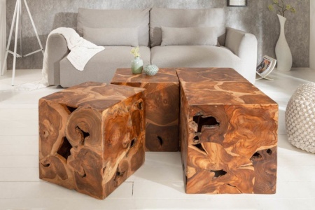 Massieve bijzettafel KUBUS 40cm teak ook te gebruiken als kruk - Img 3