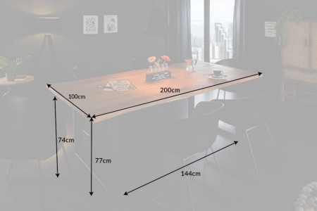 Massieve boomstam eettafel MAMMUT 200 cm wilde acacia 3,5 cm hoog industrieel sledeframe - Img 2