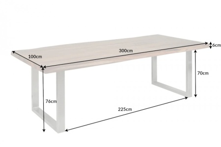 Massieve boomstam eettafel MAMMUT NATURE 300cm acacia 6cm tafelblad roestvrijstalen poten - Img 2