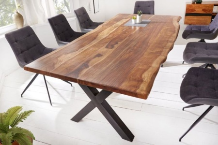 Massieve eettafel AMAZONAS 220cm bruin sheesham met X-onderstel - Img 3