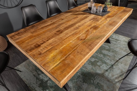 Massieve eettafel INDUSTRIAL 240 cm mangohout met zwart metalen frame - Img 4