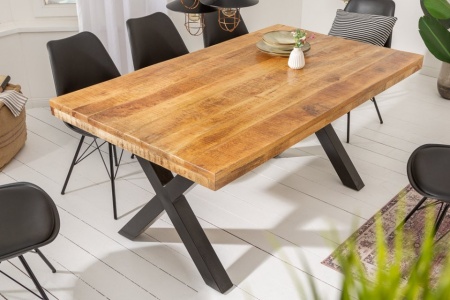 Massieve eettafel IRON CRAFT 160 cm mangohout industrieel design met X-poten - Img 3