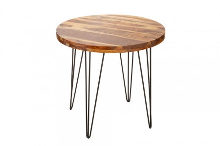 Massieve eettafel MAKASSAR 80cm sheesham rond met haarspeldpoten - Img 7